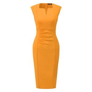 Sheath Dress Pencil Sleeveless Workwear Dress Yellow